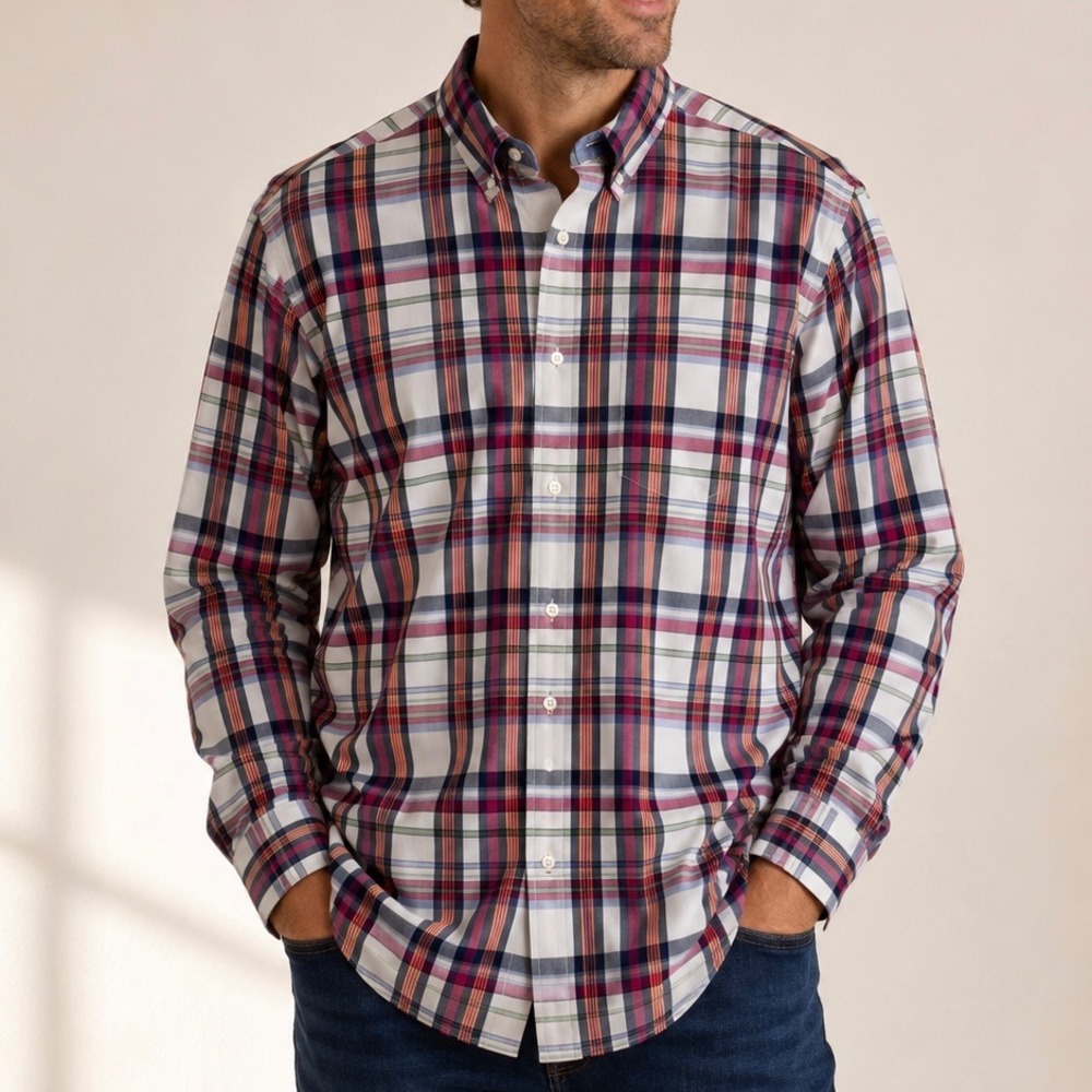American Eagle Athletic Fit Plaid Button Down Shirt Men's XXL 100% Cotton Preppy